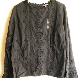 H&M black eyelet highneck blouse